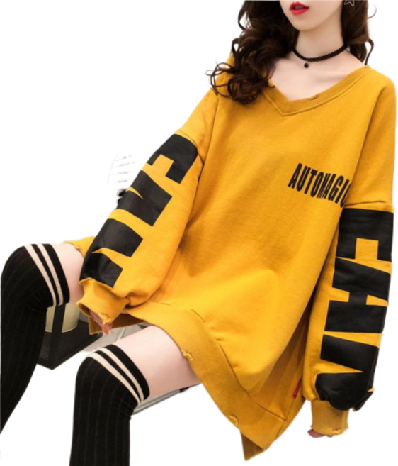 Vibrancy 봄 맨투맨 브이넥 레터링 루즈핏 긴팔 풀오버 오버핏 면 빈티지 맨투맨 티셔츠 가을 여성