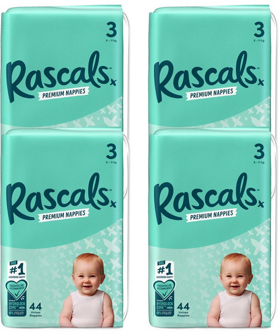 라스칼 프렌즈 프리미엄 밴드형 기저귀 밤기저귀, 3단계, 176개