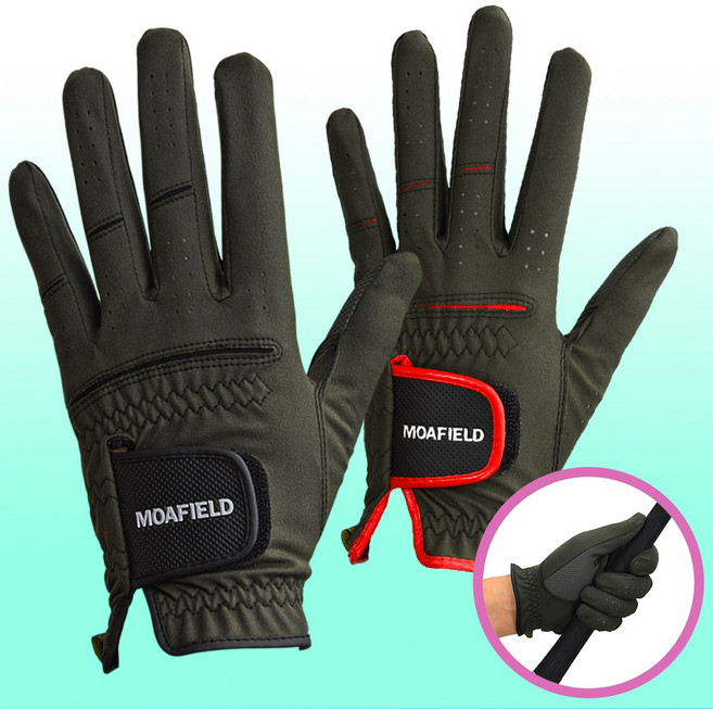모아필드 기능성 합피 왼손 남성용 양손 여성용 골프장갑 스크린대여용 연습용 18호~25호, 블랙