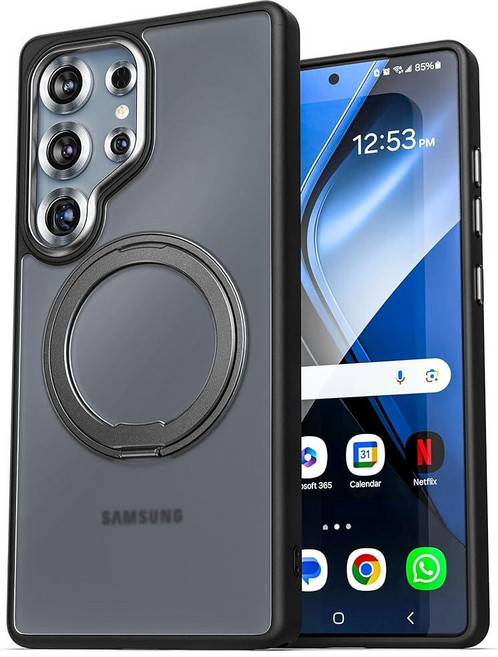 Encased 홀스터 클립이 있는 삼성 갤럭시 S25 울트라용 벨트 케이스 (MagSafe Qi2와 호환) 내장 마그네틱 회전 스탠드 (블루), 블랙