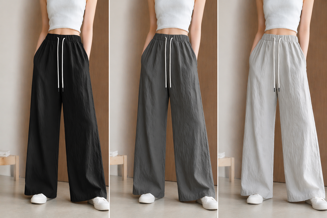 마리샵 여자 와이드 쿨 팬츠 밴딩 통바지 롱다리 데일리팬츠