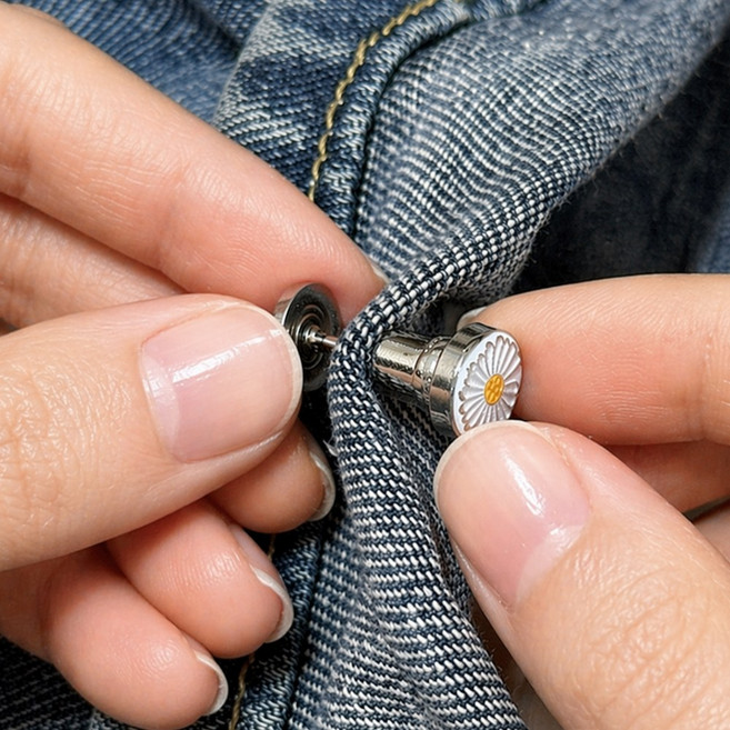 바로상점 바지 밑단 클립 기장 바지단 줄이기 단추, 10개, 실버 꽃무늬