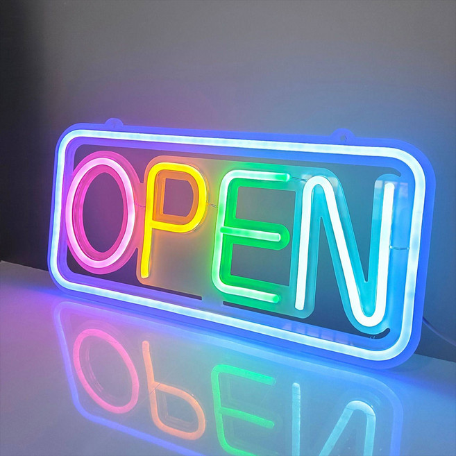 블레오 OPEN 네온사인 대형 간판 밝기조절OK, 레인보우