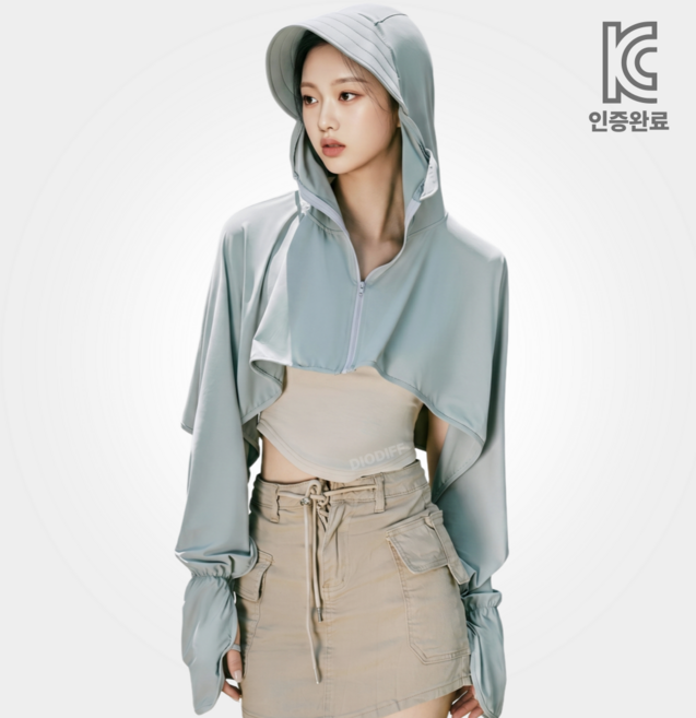 디오디프 크롭 자외선 차단 쿨링 후드집업 바람막이, 라이트그레이