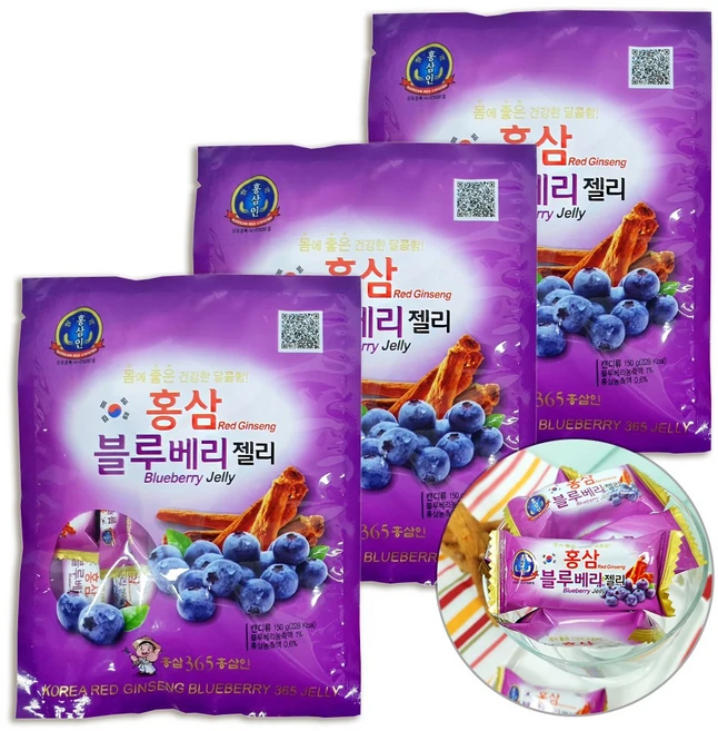 한국인삼유통공사 (3543-3545) 블루베리제리, 150g, 3개 - 쿠팡
