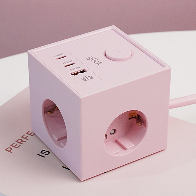지클릭커 큐브 3구 고용량 4000W USB 멀티탭 LP762CPD 핑크, 1개, 큐브형 3구 핑크, 1.5m