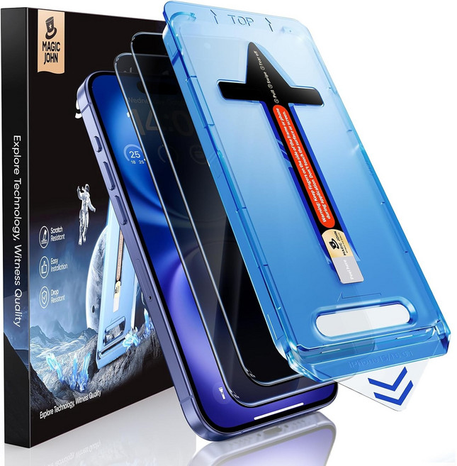 MAGIC JOHN 매직존 아이폰적용 사생활보호 프라이버시 휴대폰 액정필름 지문방지 먼지제거 풀커버+부착키트 2매입, 1세트