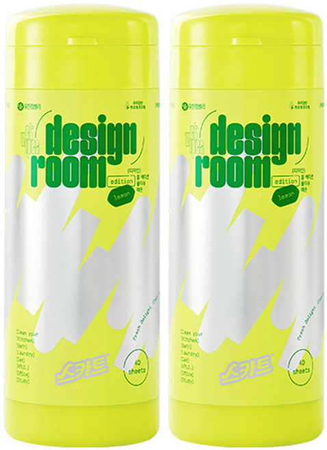 스카트 디자인-룸 에디션 물티슈 레몬향, 2개