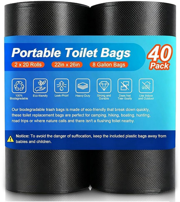 8 Gallon Trash Bags Biodegradable Thickened Portable Toilet Bag Heavy Duty Leak-proof Black Garb
