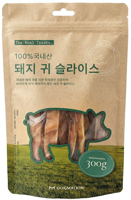 도그말리온 국내산 강아지 수제간식 대용량 6종, 1개, 300g, 한돈 귀 슬라이스