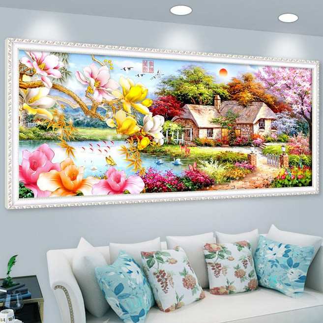 seller17 보석십자수 전원풍경 모란 호수 벗꽃 풍경화 180x80, 전체수, 1개