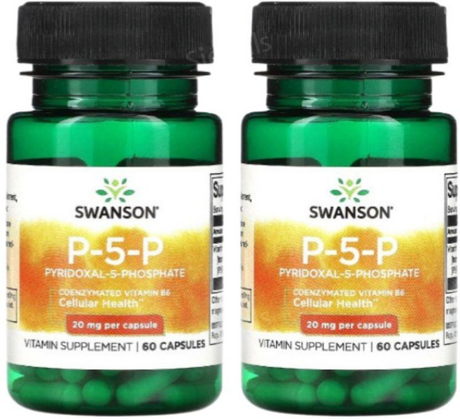 스완슨 비타민B6 P5P 20mg 60캡슐 2개 비타민비 피리독살 VitaminB6, 2팩, 60정
