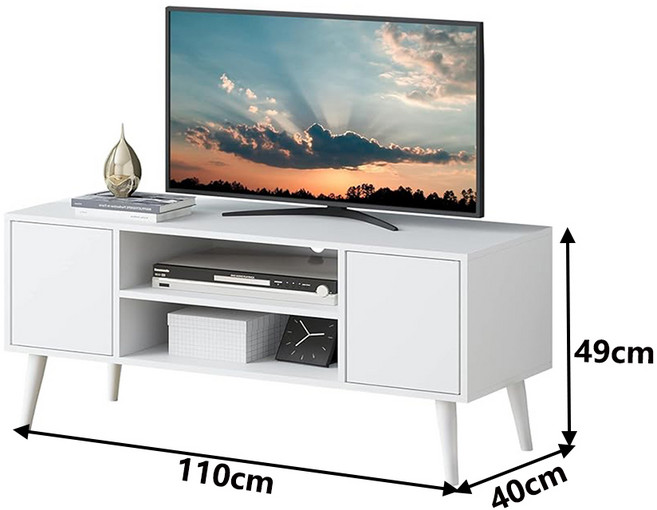 簡約白色電視櫃 110x40x49公分 附收納儲物空間, 白色
