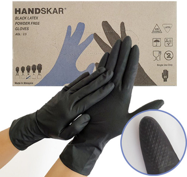 핸드스카 라텍스 파우더 프리 글러브 1곽 (20개 10쌍), 1개, M, 블랙