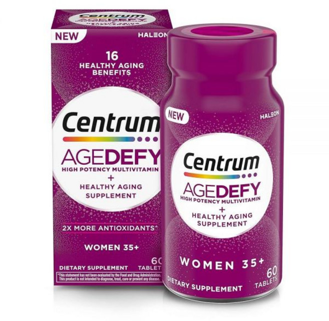​​​Centrum Age Defy 여성용 35세 이상 - 고효능 멀티비타민 및 건강한 보충제 레스베라트롤이 함유된 NAD+ 레벨 지원을 위한 나이아신 함유 알루미늄 병 60, 60정, 1개