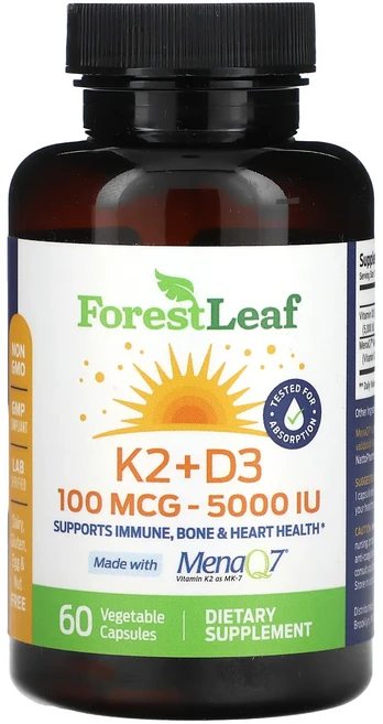 Forest Leaf K2 + D3 100mcg(5000IU) 베지 캡슐 60정, ForestLeafK2D3100mcg5000IU베지캡슐, 1개 - 쿠팡