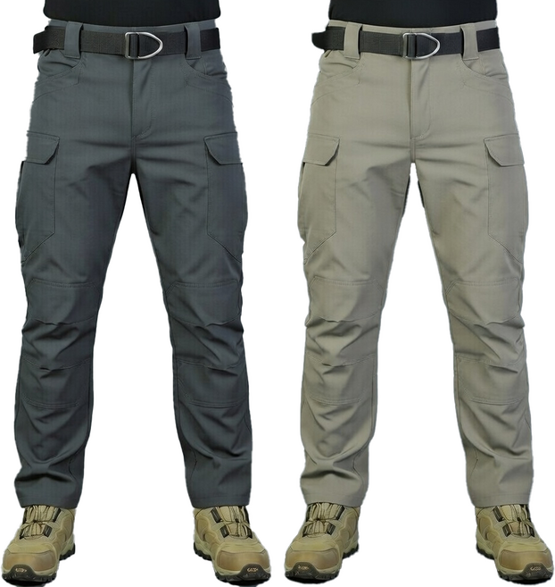 1+1 봄 여름 고급 스판 IX7 튼튼한 전술 바지 작업복 택티컬 등산 낚시 외출 춘추 전술복 작업, 회색+베이지(봄)