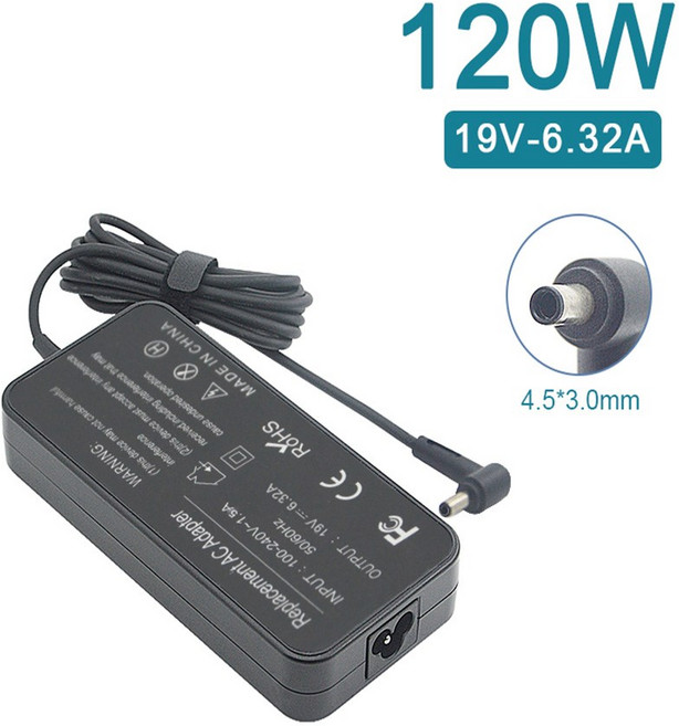 ASUS/DELL/HP 筆電充電器 120W 19V 6.32A 4.5*3.0mm 長方型變壓器, 1個