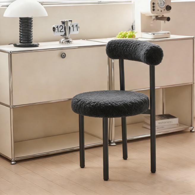 쿠리브 인테리어 등받이 스툴 1인 화장대 의자, 1개, 블랙