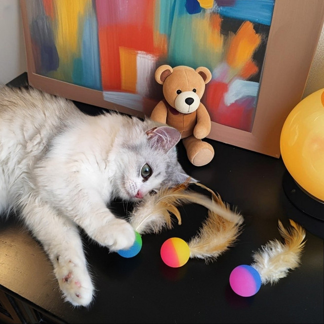 TLOML 고양이 장난감 고양이볼 탱탱볼 고양이 스크래칭 볼 깃털공 3개세트, 1세트, 3개입