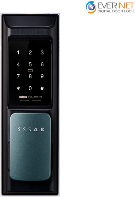 에버넷 무타공 푸시풀 도어락 에버플러스 AK-N102P 현관번호키 (번호+카드), 고객직접설치, AK-N102P 터키블루