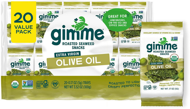김미 씨위드 유기농 프리미엄 구운 김 스낵 엑스트라 버진 Gimme Seaweed Organic Premium Roasted Seaweed Snacks Extra Virgin, 1개