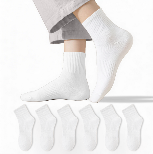 Le Gou 여자 순면 양말 중목 데일리 무압박 방취 사계절 양말 6켤레