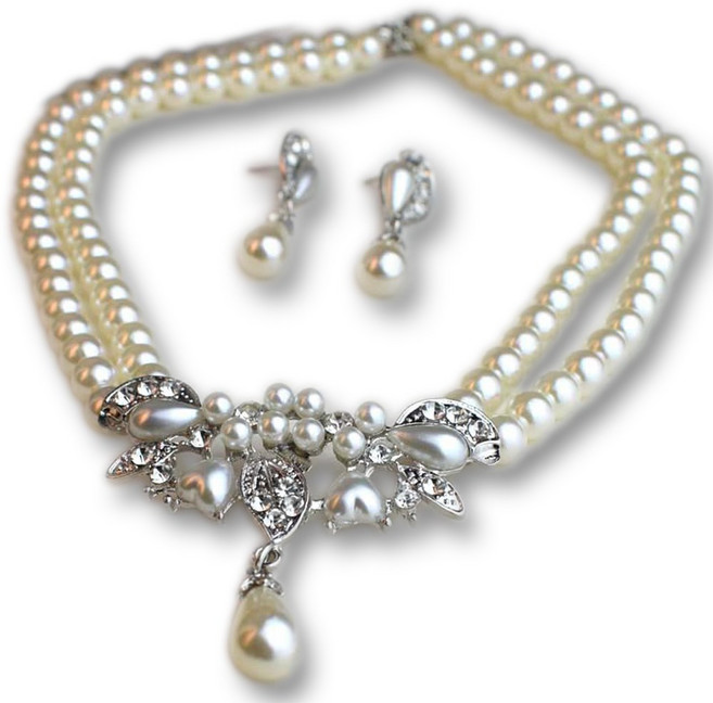 하이유니 [반짝감성] 엘레강스 진주큐빅 패션 주얼리 세트 귀걸이 + 목걸이 포함 2종 패키지