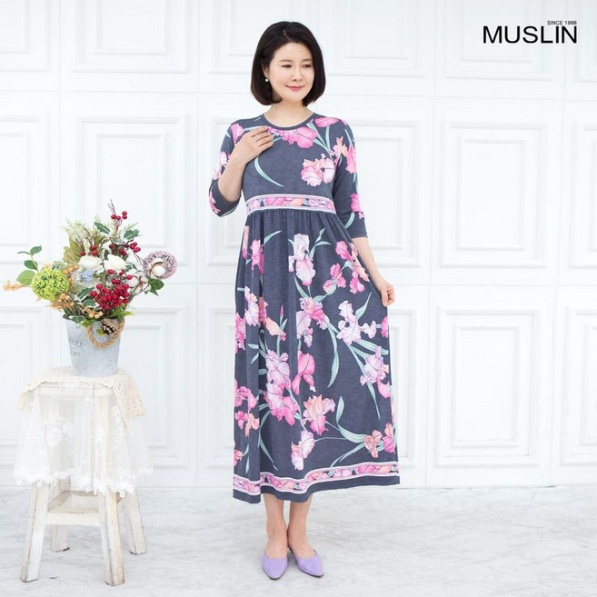 모슬린 엄마옷 큰꽃 원피스 홈웨어 MQG126780 마담 미시 중년여성 빅사이즈 할머니옷 50대 60대 70대