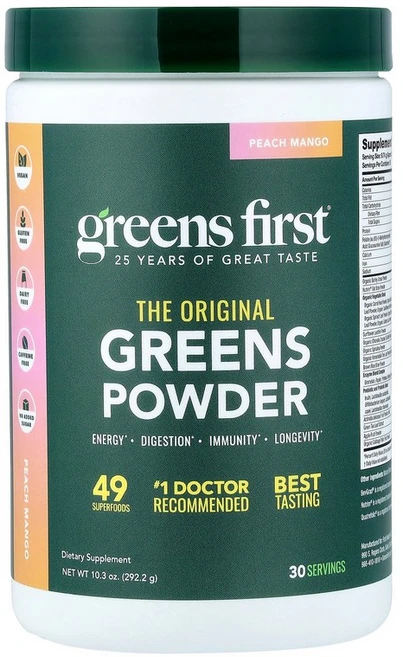 Greens First 녹색 채소 분말 복숭아 망고 맛 292.2g(10.3oz) First (그린스 퍼스트), 292 g, 1, 292.2g - 쿠팡