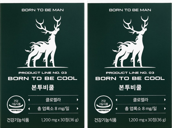 본투비맨 본투비쿨 클로렐라 엽록소 활성산소 관리, 2개, 30정