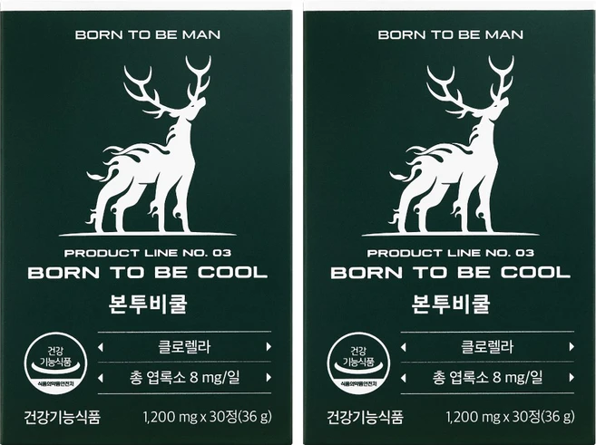 본투비맨 본투비쿨 클로렐라 엽록소 활성산소 관리, 2개, 30정 - 쿠팡