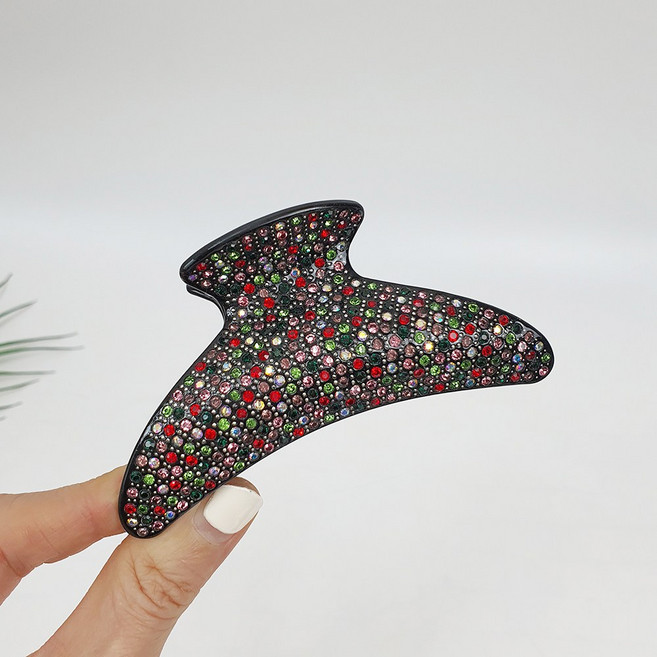 시크몽 프랑스핀 블랙 반달 큐빅 스톤 10 cm 이중 집게 빅사이즈 올림머리 헤어 집게핀