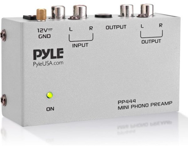 Pyle Phono 턴테이블 프리앰프 RCA 입력 출력 및 12V DC 어댑터PP444로 구동되는 저소음 작동이 가능한 미니 전자 오디오 스테레오 축음기, Basic model, 1개