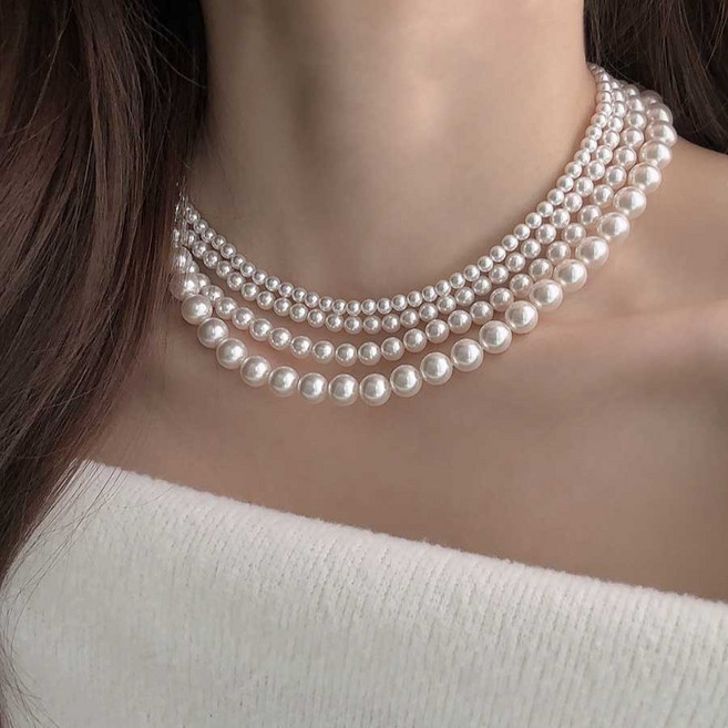 925silver 스와로브스키 스왈 하객 진주 목걸이 4mm 5mm 6mm 8mm