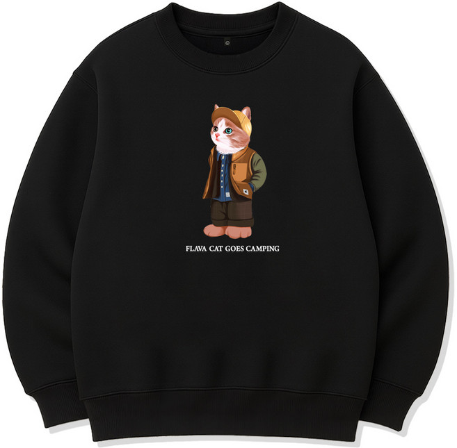 플라바 캠핑캣 기모 맨투맨 브랜드 커플 맨투맨 티셔츠