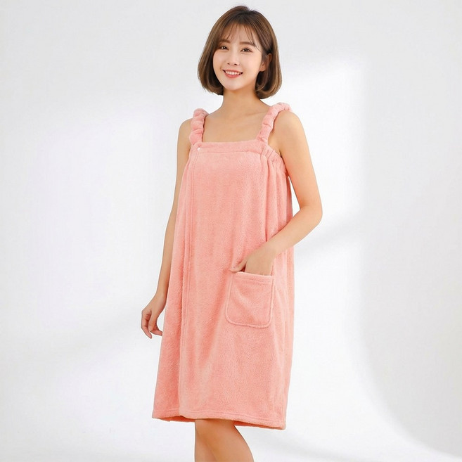 피플피 포근한 여성 어깨끈 랩 샤워가운 목욕가운, 핑크, 1개