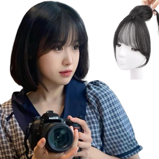 코지웨이브 얼굴 작아보이는 시스루뱅 앞머리 가발, 1개, 내츄럴블랙