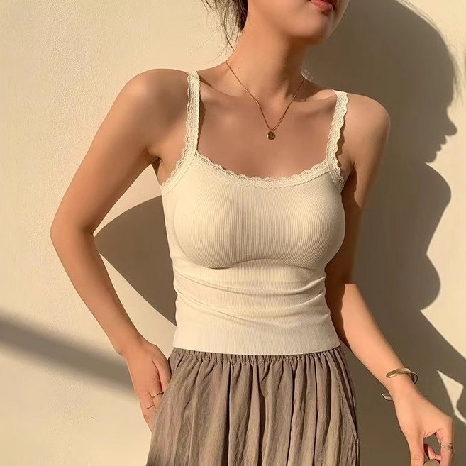 젬버트 여성 스퀘어넥 캡내장 레이스 민소매 나시