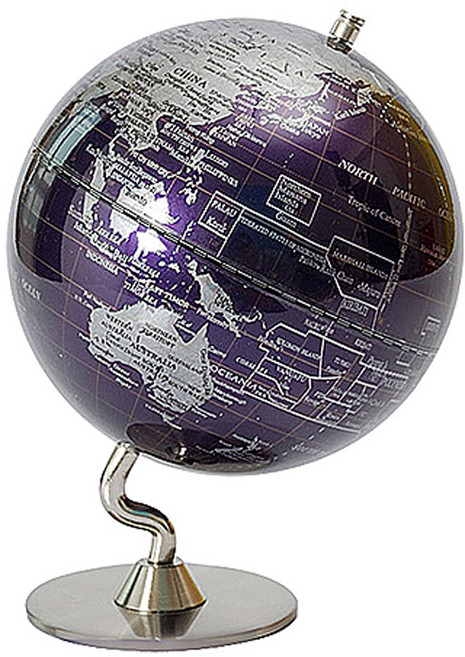 精緻銀色大陸地球儀 桌面裝飾擺件 地理學習工具, 紫色海洋