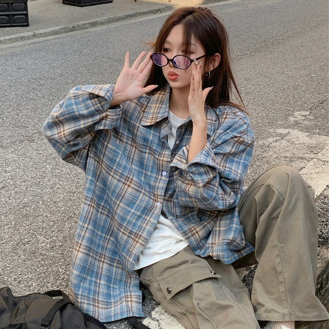 드마엘_여성 리오라 러블리 오버핏 체크남방 자켓 셔츠(4color) 루즈핏 데일리