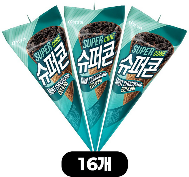 빙그레 콘 아이스크림 슈퍼콘 민트초코, 16개, 150ml