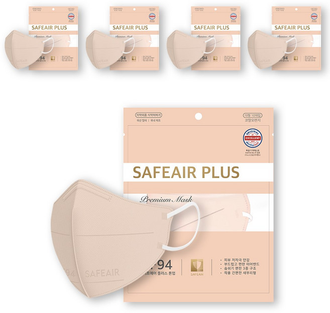 세이프에어 새부리형 케어보건용마스크 대형 KF94, 코랄오렌지, 1개, 10개입