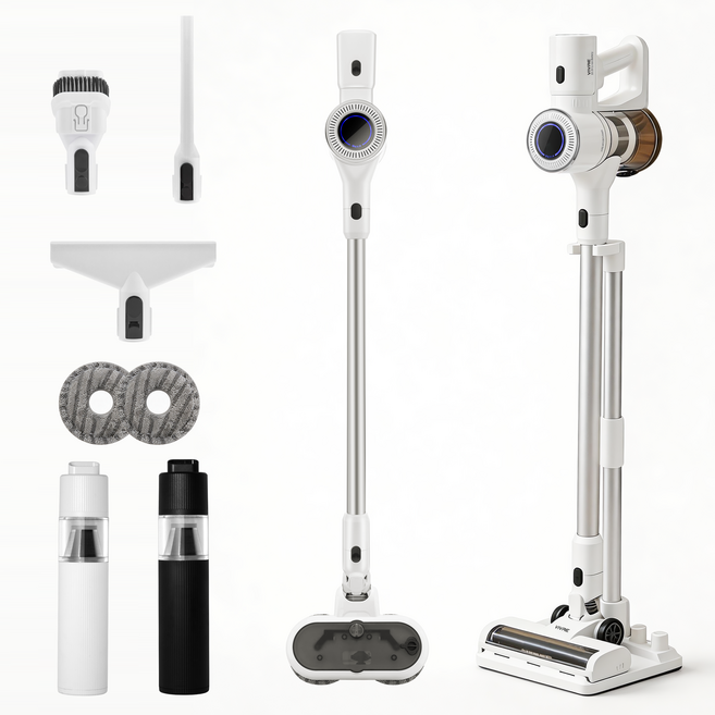 최신형 차이슨 무선 스틱 청소기 BLDC 진공청소기 + 물걸레 키트 + 평생AS, 1개, V25000, 화이트