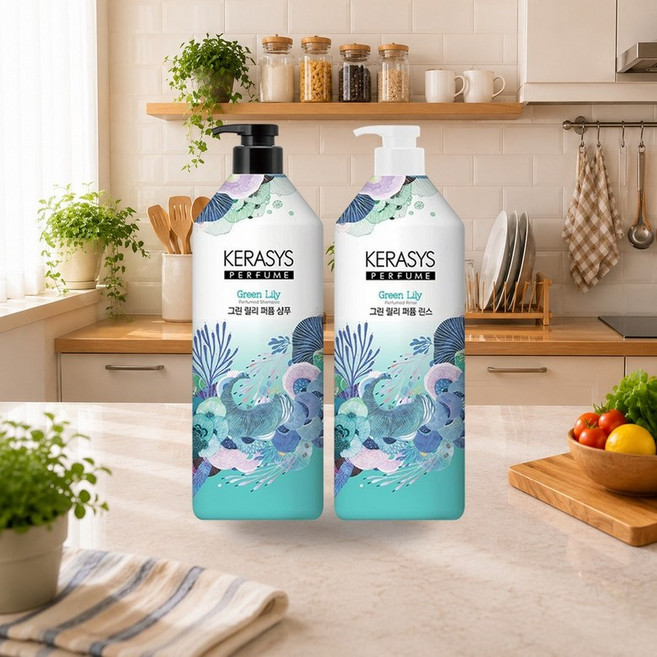 케라시스 퍼퓸 그린 릴리 샴푸 1L 1개 + 린스 1L 1개, 1세트