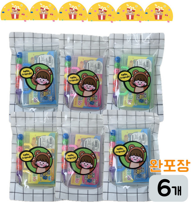 달콤구디 KC인증 구디백 은행놀이 + 알록달록색연필 + 체크지퍼백 + 스티커 완포장, 6개, 혼합색상