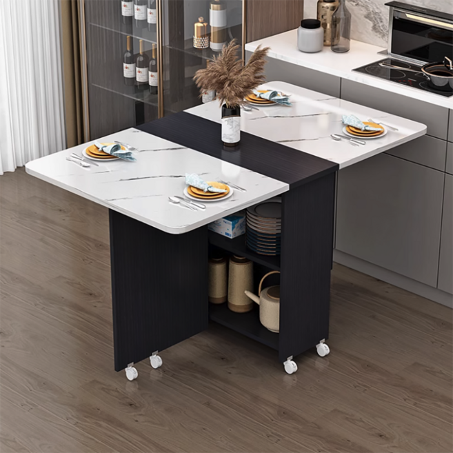 확장형 접이식 식탁 테이블 4인용 식탁 원형 2인용 카페 원목 직사각형 타원형, 화이트+블랙 사각형