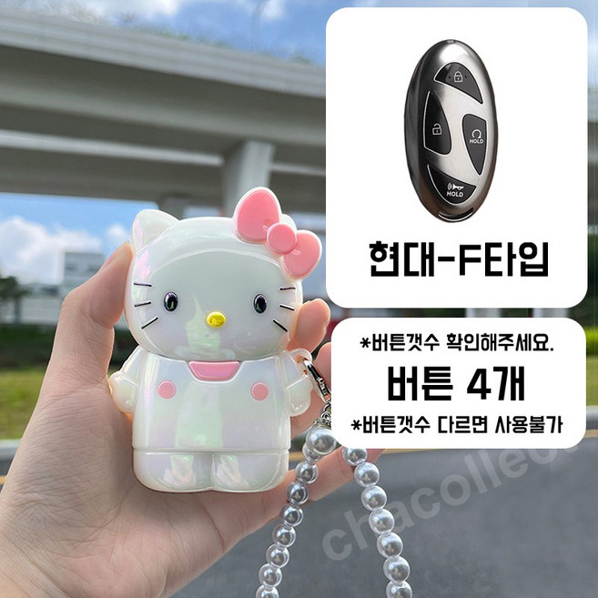 차콜렉트 키티 아이스 캐릭터 스마트키 케이스 키링 현대 기아 벤츠 BMW 자동차키 커버, 현대-F타입