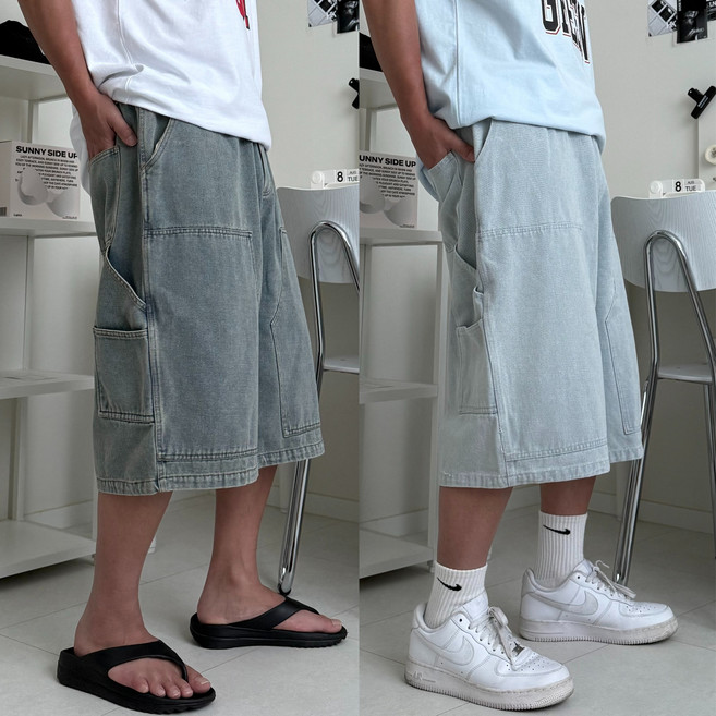 르위 와이드 버뮤다팬츠 데님 밴딩 카펜더 반바지