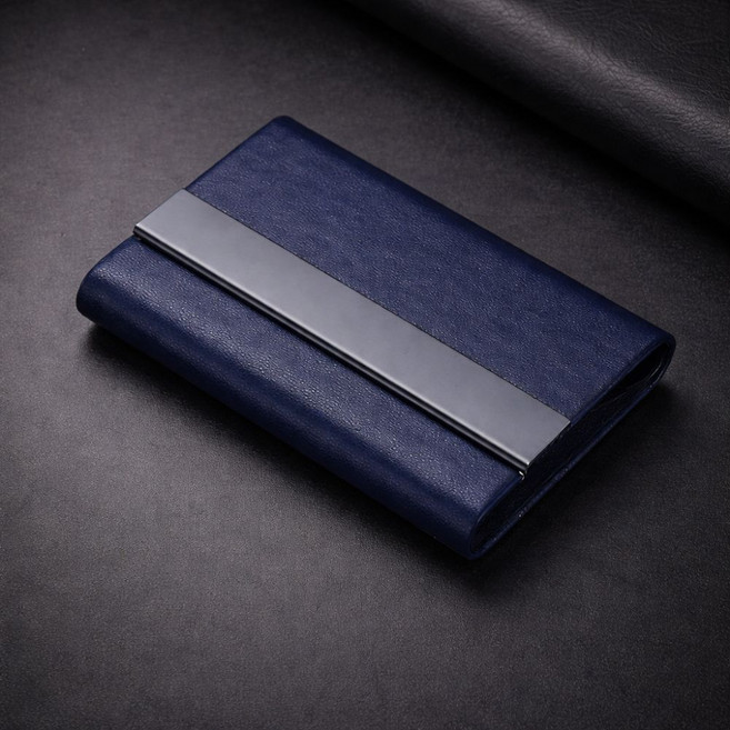 남자 고급 PU 가죽 메탈 명함 케이스 지갑